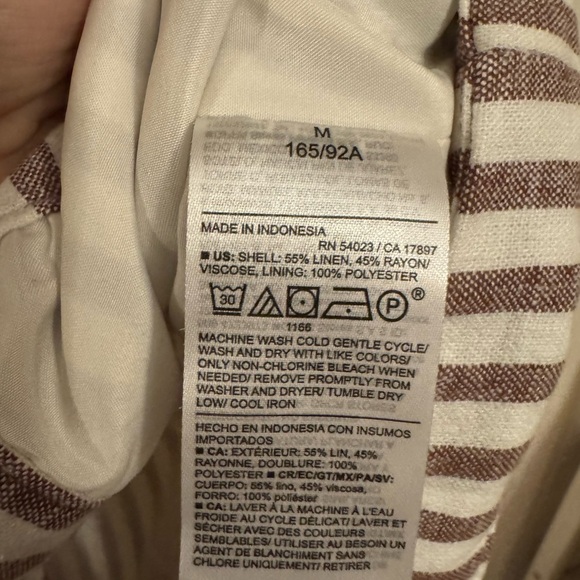 Old Navy Sleeveless Tie Front Blouse Brown White Stripe Linen Med Cottagecore - Picture 8 of 9